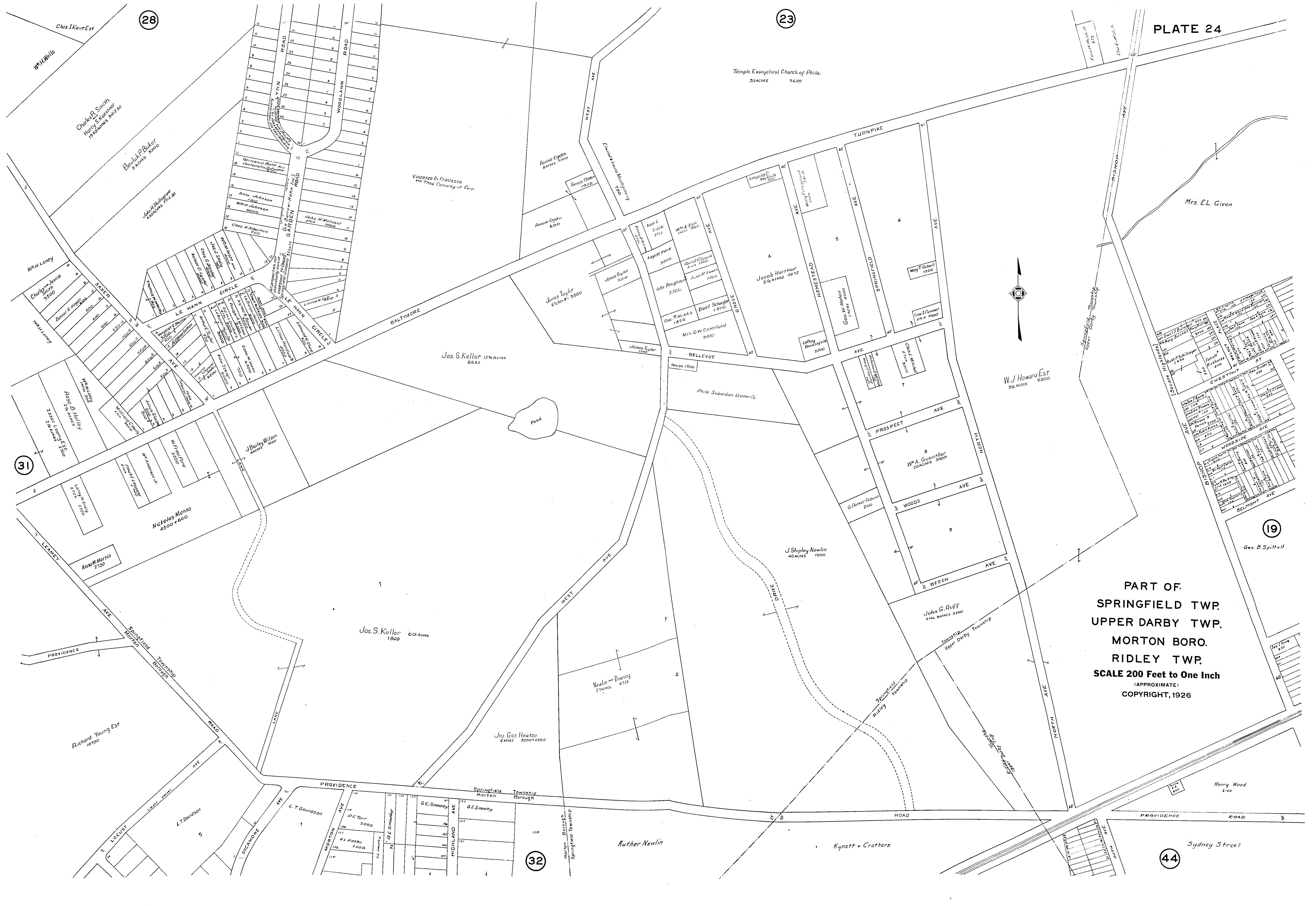 1797 PA MAP Darby Lansdowne Aldan Morton Manor Blue Bell Bridgeville SURNAMES XL 